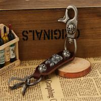 Tibetan Style Key Clasp, with PU Leather, for man, more colors for choice, nickel, lead & cadmium free, 200mm, Sold By PC