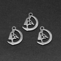 Stainless Steel Pendants, Moon, silver color plated, 12x8x1mm, Sold By PC