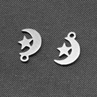 Jóias Pingentes de aço inoxidável, Lua e estrela, cromado de cor prateada, 10x7x1mm, vendido por PC