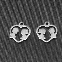 Pendientes Corazón de acero inoxidable, chapado en color de plata, 10x10x1mm, Vendido por UD
