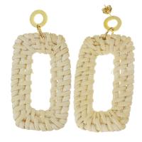 Stainless Steel Drop Earring, with Rattan, plated, fashion jewelry & for woman, 65mm,32x52mm, Sold By Pair