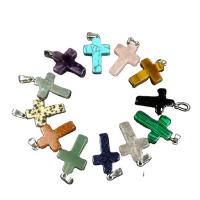 Gemstone Pendants Jewelry Natural Stone Cross polished DIY 26mm Sold By PC