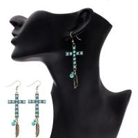 Turquoise Earring, Tibetan Style, with turquoise, Cross, fashion jewelry & for woman, blue, nickel, lead & cadmium free, Sold By Pair