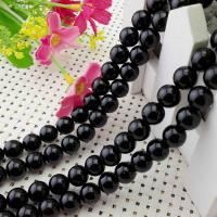 Natürliche schwarze Achat Perlen, Schwarzer Achat, rund, poliert, DIY, verkauft per ca. 38 cm Strang