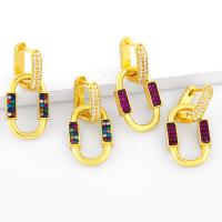 Huggie Hoop Drop Earring, Brass, Ellipse, gold color plated, micro pave cubic zirconia, 30x14mm, Sold By Pair