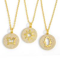 Cubic Zircon Micro Pave Brass Necklace, Round, gold color plated, micro pave cubic zirconia, 18x16mm, Sold By PC