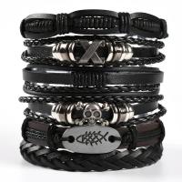 Wrap Bracelet, PU Leather, with Waxed Cotton Cord & Wood & Tibetan Style, different styles for choice & for man & multi-strand, more colors for choice, Length:17-18 cm, Sold By PC