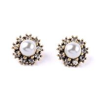 Tibetan Style Stud Earring, with Plastic Pearl, plated, with rhinestone, 23mm, Sold By Pair