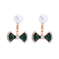 Tibetan Style Stud Earring, with Plastic Pearl, Bowknot, plated, with rhinestone, more colors for choice, 20mm, Sold By Pair