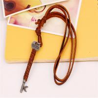 PU Leather Cord Necklace, Tibetan Style, with PU Leather, Adjustable & handmade & Unisex, brown, nickel, lead & cadmium free, 68-75cmuff0c0.3cm, Sold By Strand