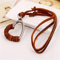 PU Leather Cord Necklace, Tibetan Style, with PU Leather, Heart, Adjustable & handmade & Unisex, brown, nickel, lead & cadmium free, 20-40cmuff0c0.3cm, Sold By Strand