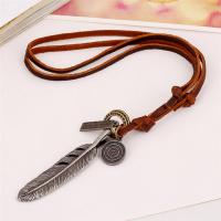 PU Leather Cord Necklace, Tibetan Style, with PU Leather, Adjustable & handmade & Unisex, brown, nickel, lead & cadmium free, 65-70cmuff0c0.4cm, Sold By Strand