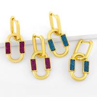 Huggie Hoop Drop Earring, Brass, gold color plated, micro pave cubic zirconia, nickel, lead & cadmium free, 33x15mm, Sold By Pair