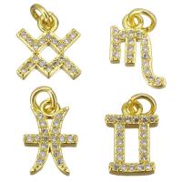 Cubic Zirconia Micro Pave Brass Pendant, 12 Signs of the Zodiac, gold color plated, different styles for choice & micro pave cubic zirconia, 10x13x2mm,8x14x2mm, Hole:Approx 2.5mm, Sold By PC