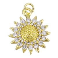 Cubic Zirconia Micro Pave Brass Pendant, Sun, gold color plated, micro pave cubic zirconia, 15x18x3mm, Hole:Approx 2.5mm, Sold By PC