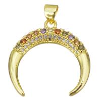 Cubic Zirconia Micro Pave Brass Pendant, Moon, gold color plated, micro pave cubic zirconia, 24x25x3mm, Hole:Approx 3.5mm, Sold By PC