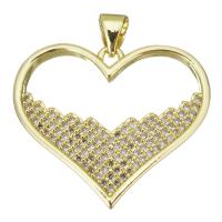 Cubic Zirconia Micro Pave Brass Pendant, Heart, gold color plated, micro pave cubic zirconia & hollow, 26x23x2mm, Hole:Approx 3.5mm, Sold By PC