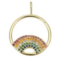 Cubic Zirconia Micro Pave Brass Pendant, Round, gold color plated, micro pave cubic zirconia & hollow, 18x25x4.5mm, Hole:Approx 2x4mm, Sold By PC