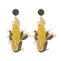 Tibetan Style Drop Earrings, Corn, plated, fashion jewelry & for woman & with rhinestone, nickel, lead & cadmium free, 67x39mm, Sold By Pair