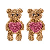 Zinc Alloy Drop Earrings Bear plated fashion jewelry & for woman & with rhinestone nickel lead & cadmium free Sold By Pair