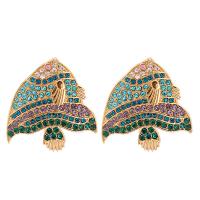Zinc Alloy Stud Earring Fish plated fashion jewelry & for woman & with rhinestone nickel lead & cadmium free Sold By Pair