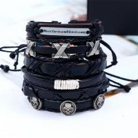 Wrap Bracelet Zinc Alloy with PU Leather & Wax Cord 6 pieces & Adjustable & fashion jewelry & Unisex nickel lead & cadmium free 17-18 6cm Sold By Set