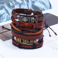 Wrap Bracelet, Tibetan Style, with Linen & PU Leather, 6 pieces & Adjustable & fashion jewelry & Unisex, nickel, lead & cadmium free, 17-18cmuff0c6cm, Sold By Set