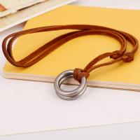 PU Leather Cord Necklace, Tibetan Style, with PU Leather, Adjustable & fashion jewelry & handmade & Unisex, brown, nickel, lead & cadmium free, 68-75cmuff0c0.3cm, Sold By Strand