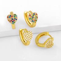 Brass Huggie Hoop Earring, with cubic zirconia, more colors for choice, 14x9mm, Sold By PC