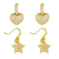 Brass Drop Earring, micro pave cubic zirconia, golden, 2.1x1.4cmuff0c2.7x1.4cm, Sold By PC