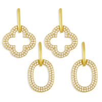 Boucles d'oreilles pendantes en laiton, 18K platine plaqué & avec zircone cubique, doré, 31x16mm, Vendu par paire
