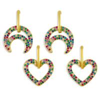 Boucles d'oreilles pendantes en laiton, 18K platine plaqué & avec zircone cubique, couleurs mélangées, 31x21mm, Vendu par paire