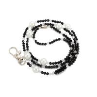 Шнуры для ожерелий, Стеклянные бусины, Связанный вручную, черный, 450mm, продается Strand