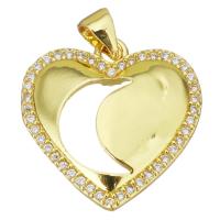 Cubic Zirconia Micro Pave Brass Pendant, Heart, gold color plated, micro pave cubic zirconia & hollow, 21x21x3.5mm, Hole:Approx 3.5mm, Sold By PC