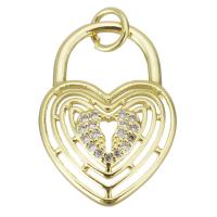 Cubic Zirconia Micro Pave Brass Pendant, Heart, gold color plated, micro pave cubic zirconia & hollow, 15x20x3mm, Hole:Approx 3.5mm, Sold By PC
