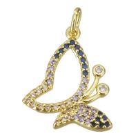 Cubic Zirconia Micro Pave Brass Pendant, Butterfly, gold color plated, micro pave cubic zirconia & hollow, 16x19x2mm, Hole:Approx 3.5mm, Sold By PC