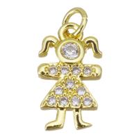 Cubic Zirconia Micro Pave Brass Pendant, Girl, gold color plated, micro pave cubic zirconia, 8x14x2.5mm, Hole:Approx 2.5mm, Sold By PC