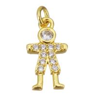 Cubic Zirconia Micro Pave Brass Pendant, Boy, gold color plated, micro pave cubic zirconia, 8x15x2.5mm, Hole:Approx 2.5mm, Sold By PC