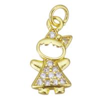 Cubic Zirconia Micro Pave Brass Pendant, Girl, gold color plated, micro pave cubic zirconia & hollow, 7x14.5x2mm, Hole:Approx 2.5mm, Sold By PC