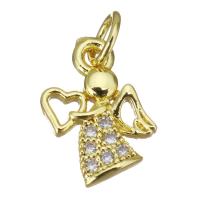 Cubic Zirconia Micro Pave Brass Pendant, Angel, gold color plated, micro pave cubic zirconia & hollow, 10x13.5x2mm, Hole:Approx 2.5mm, Sold By PC
