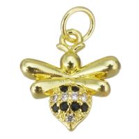 Cubic Zirconia Micro Pave Brass Pendant, Bee, gold color plated, micro pave cubic zirconia, 13x14x4mm, Hole:Approx 3.5mm, Sold By PC