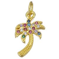 Cubic Zirconia Micro Pave Brass Pendant, Palm Tree, gold color plated, micro pave cubic zirconia, 10x16x2mm, Hole:Approx 3.5mm, Sold By PC