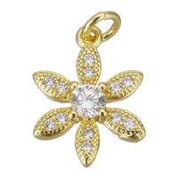 Cubic Zirconia Micro Pave Brass Pendant, Flower, gold color plated, micro pave cubic zirconia, 10.5x14x3mm, Hole:Approx 2.5mm, Sold By PC