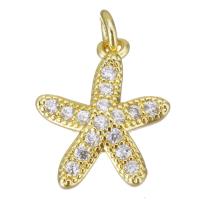 Cubic Zirconia Micro Pave Brass Pendant, Starfish, gold color plated, micro pave cubic zirconia, 11.5x13x3mm, Hole:Approx 2.5mm, Sold By PC