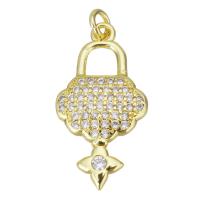 Cubic Zirconia Micro Pave Brass Pendant, gold color plated, micro pave cubic zirconia, 11.5x22x2.5mm, Hole:Approx 2.5mm, Sold By PC
