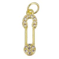 Cubic Zirconia Micro Pave Brass Pendant, Paper Clip, gold color plated, micro pave cubic zirconia, 6x19x2mm, Hole:Approx 3.5mm, Sold By PC