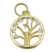 Cubic Zirconia Micro Pave Brass Pendant, Flat Round, gold color plated, micro pave cubic zirconia & hollow, 12x15x2mm, Hole:Approx 3.5mm, Sold By PC