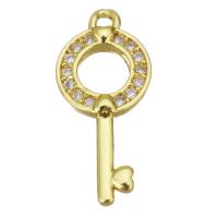 Cubic Zirconia Micro Pave Brass Pendant, Key, gold color plated, micro pave cubic zirconia & hollow, 8x18x2.5mm, Hole:Approx 1.5mm, Sold By PC