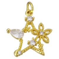 Cubic Zirconia Micro Pave Brass Pendant, Star, gold color plated, micro pave cubic zirconia & hollow, 15x16x3mm, Hole:Approx 2.5mm, Sold By PC