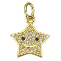 Cubic Zirconia Micro Pave Brass Pendant, Star, gold color plated, micro pave cubic zirconia, 11x13x1.5mm, Hole:Approx 3mm, Sold By PC